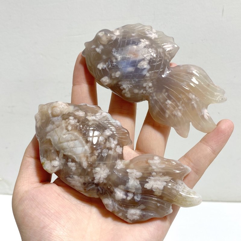 15 Pieces Sakura Flower Agate Beautiful Goldfish Carving -Wholesale Crystals