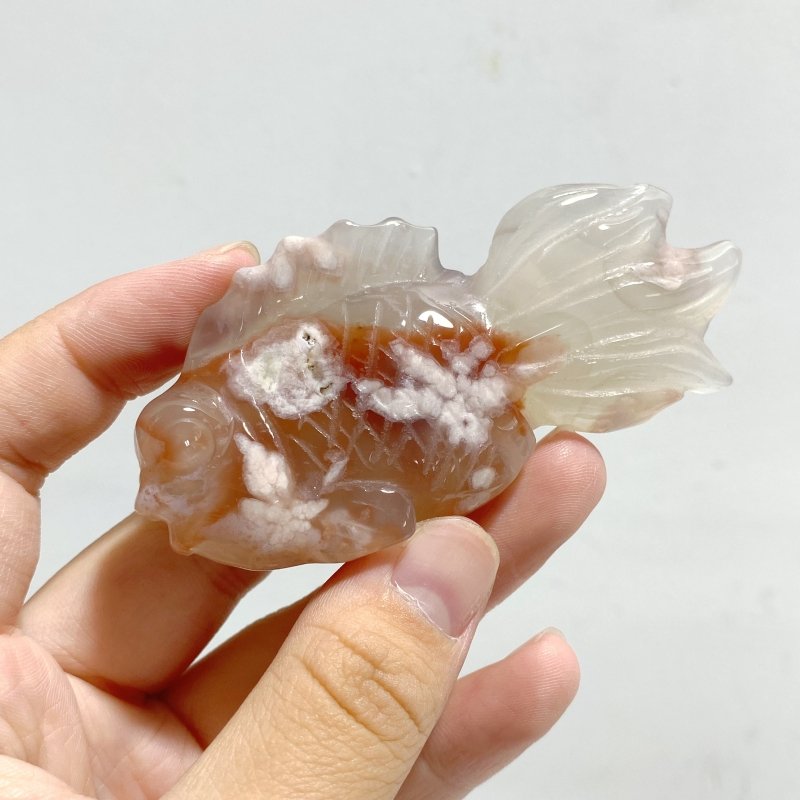 15 Pieces Sakura Flower Agate Beautiful Goldfish Carving -Wholesale Crystals