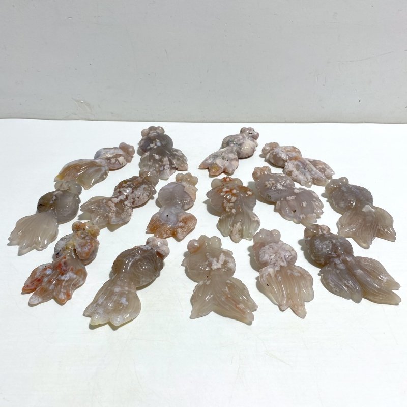 15 Pieces Sakura Flower Agate Goldfish Carving -Wholesale Crystals