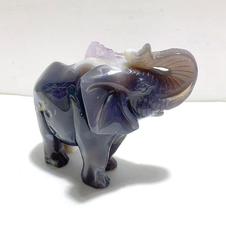 Unique Amethyst Mixed Geode Druzy Agate Elephant Animal Carving #A16