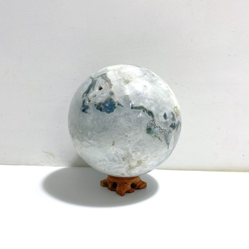 15CM Large Druzy Geode Moss Agate Sphere - Wholesale Crystals
