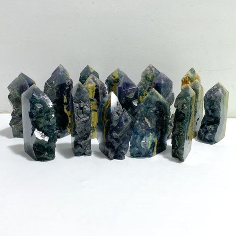 17 Pieces Blue Fluorite Mixed Pyrite Raw Side Tower Point -Wholesale Crystals