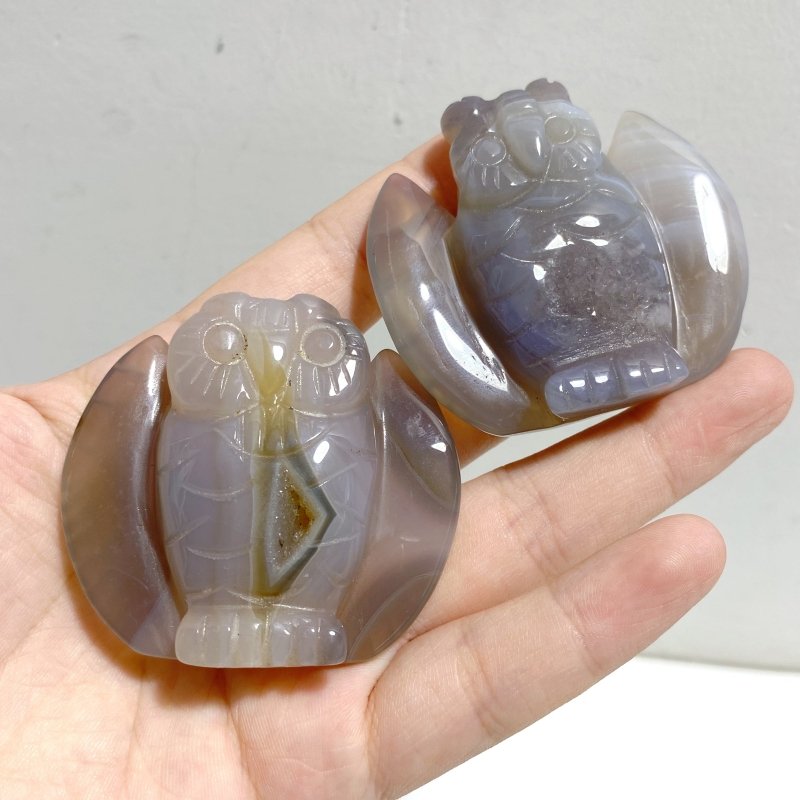 18 Pieces Geode Druzy Agate Owl Carving -Wholesale Crystals