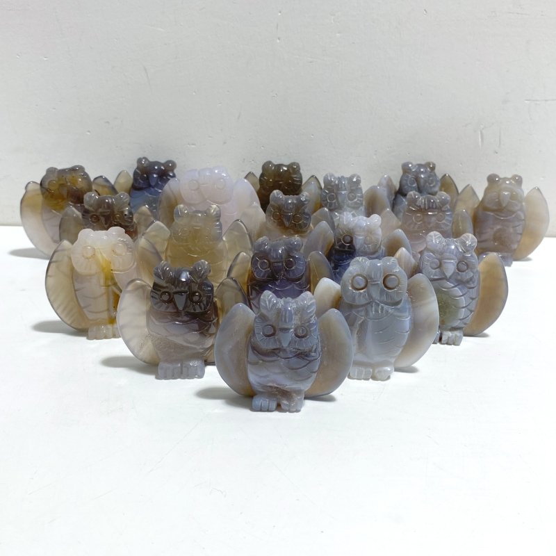 18 Pieces Geode Druzy Agate Owl Carving -Wholesale Crystals