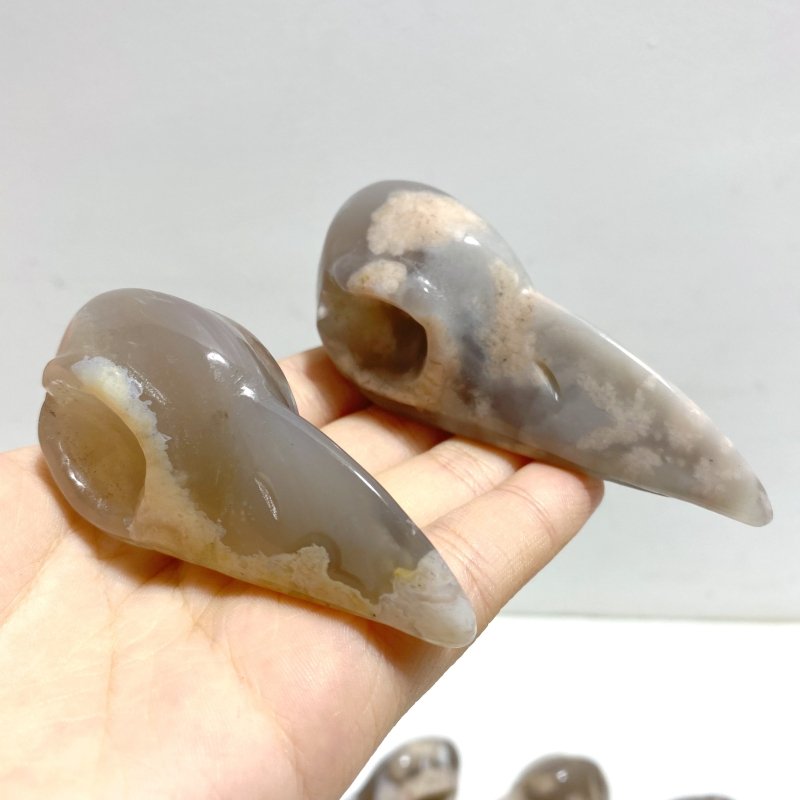 18 Pieces Sakura Flower Agate Crow Skull Carving - Wholesale Crystals