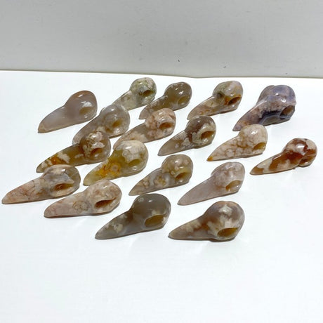 18 Pieces Sakura Flower Agate Crow Skull Carving - Wholesale Crystals