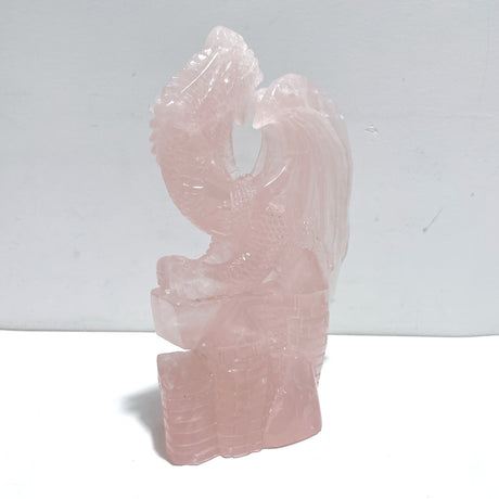 Beautiful Rose Quartz Flying Dragon Castle Carving