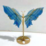 Unique Blue Onyx Butterfly Wing Carving With Stand