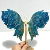 2 Pairs Blue Apatite Butterfly Wing Carving With Stand - Wholesale Crystals