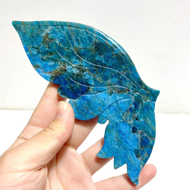2 Pairs Blue Apatite Butterfly Wing Carving With Stand - Wholesale Crystals