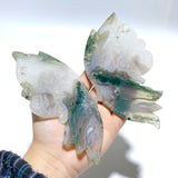2 Pairs Butterfly Wing Carving With Stand Moss Agate Sakura Flower Agate - Wholesale Crystals