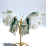 2 Pairs Butterfly Wing Carving With Stand Moss Agate Sakura Flower Agate - Wholesale Crystals