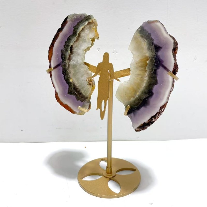 2 Pairs Fluorite Mixed Pyrite Angel Wing Carving With Stand - Wholesale Crystals