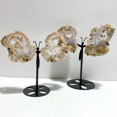 2 Pairs Geode Druzy Sakura Flower Agate Butterfly Wing With Stand - Wholesale Crystals