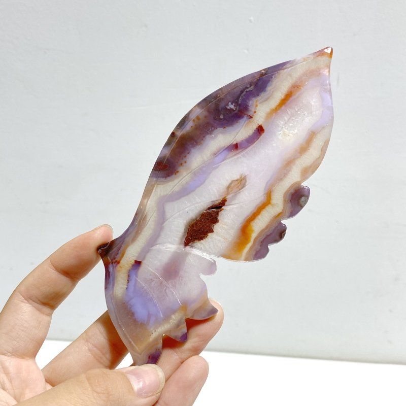 2 Pairs Sakura Flower Agate Butterfly Wing Carving With Stand - Wholesale Crystals