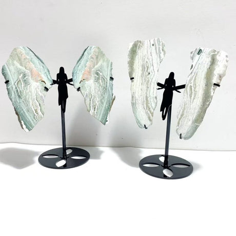 2 Pairs Stripe Moss Agate Slab Angel Wing With Stand - Wholesale Crystals