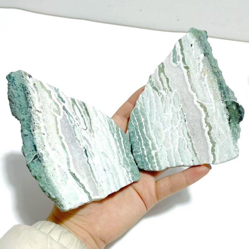 2 Pairs Stripe Moss Agate Slab Butterfly Wing With Stand - Wholesale Crystals
