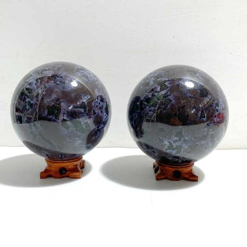 2 Pieces 12CM Indigo Gabbro Stone Spheres - Wholesale Crystals
