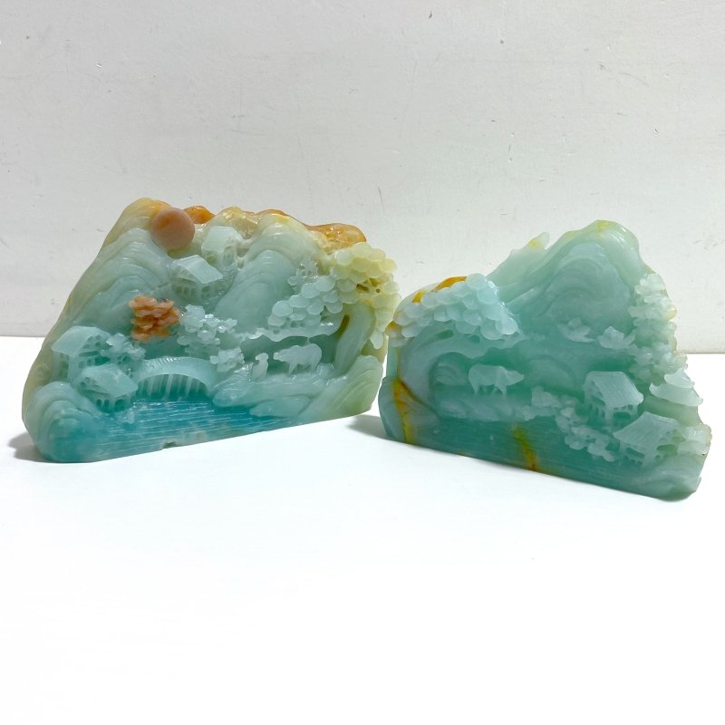 2 Pieces Beautiful Caribbean Calcite Landscape Pavilion Carving 10 - Wholesale Crystals