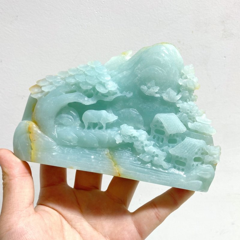 2 Pieces Beautiful Caribbean Calcite Landscape Pavilion Carving 10 - Wholesale Crystals