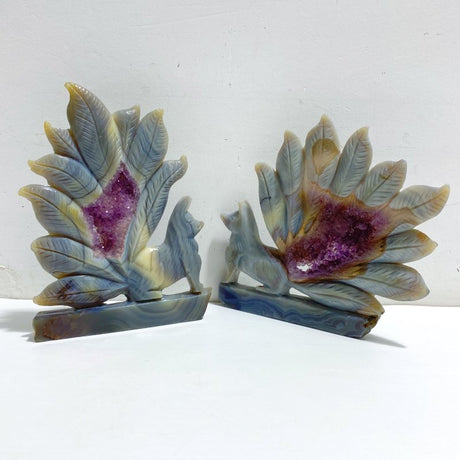 2 Pieces Beautiful Geode Druzy Agate Nine-tailed Fox Carving 5 -Wholesale Crystals
