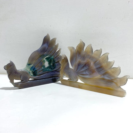 2 Pieces Beautiful Geode Druzy Agate Nine-tailed Fox Carving (Defective) -Wholesale Crystals