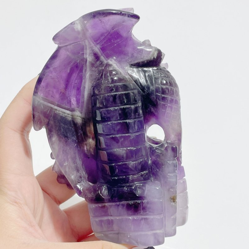 2 Pieces Chevron Amethyst Dragon Castle Carving - Wholesale Crystals