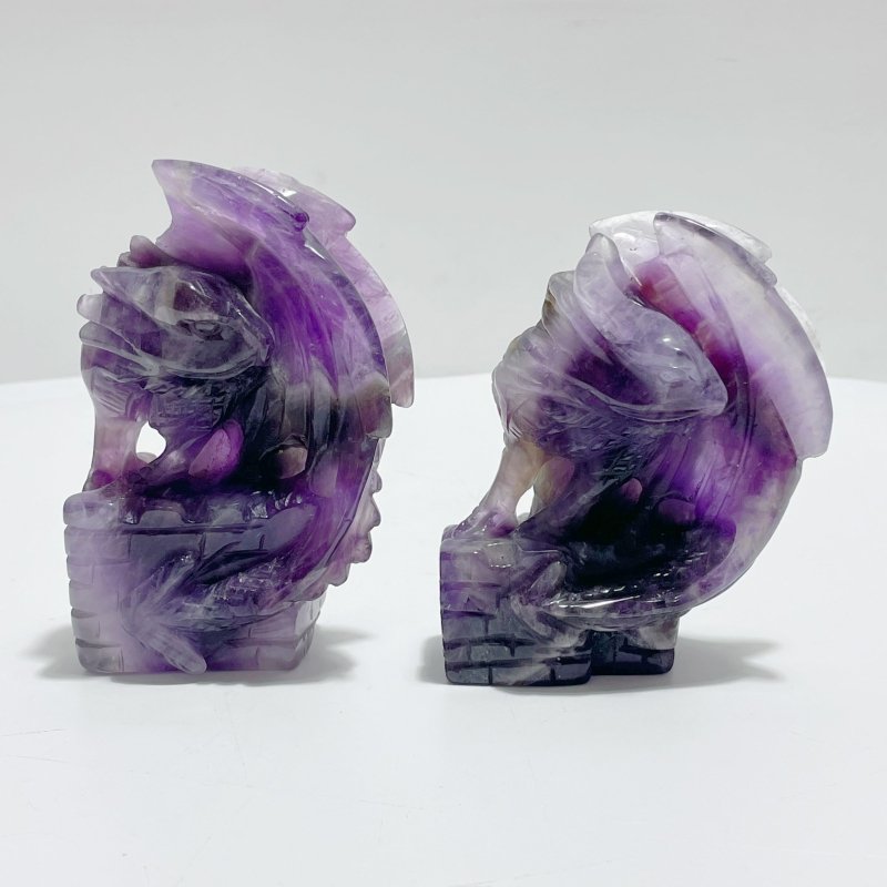 2 Pieces Chevron Amethyst Dragon Castle Carving - Wholesale Crystals