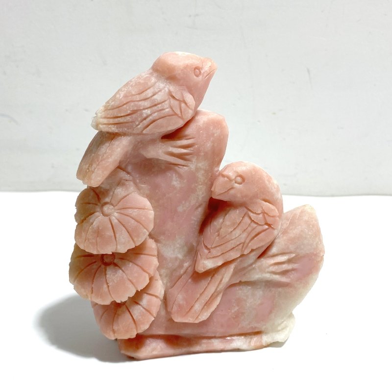 2 Pieces Cute Pink Opal Bird Carving - Wholesale Crystals