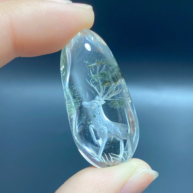 2 Pieces Deer Garden Quartz Inner Scene Carving - Wholesale Crystals