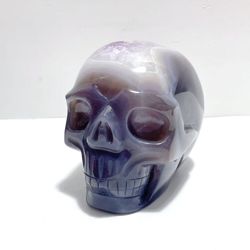 2 Pieces Druzy Geode Amethyst Mixed Agate Large Skull Carving - Wholesale Crystals