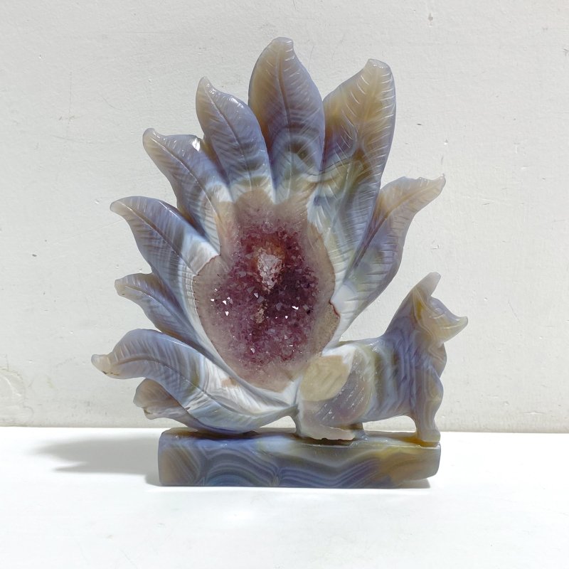 2 Pieces Geode Agate Druzy Nine-tailed Fox Carving 17 -Wholesale Crystals