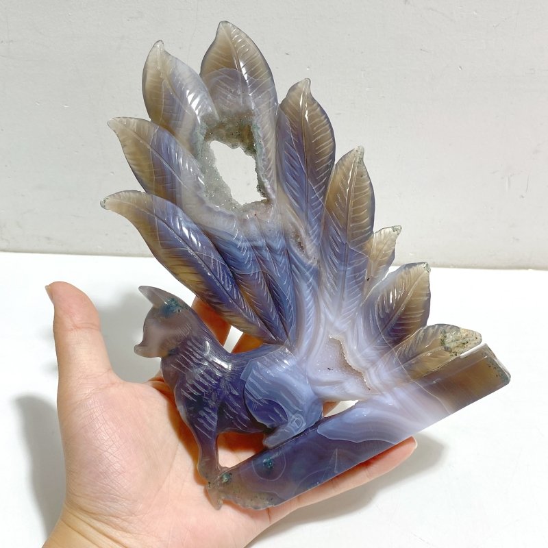 2 Pieces Geode Agate Druzy Nine-tailed Fox Carving 17 -Wholesale Crystals