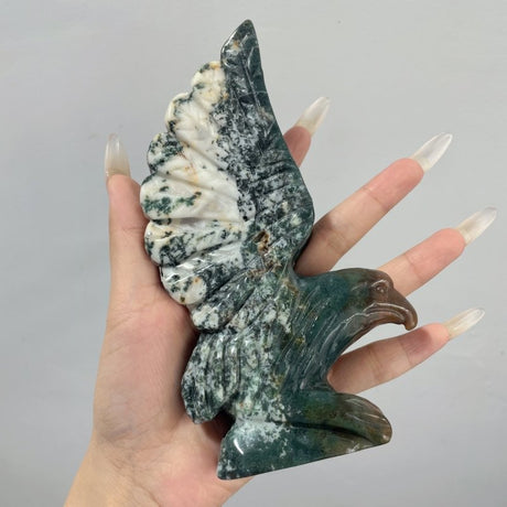 2 Pieces Moss Agate Eagle Carving - Wholesale Crystals