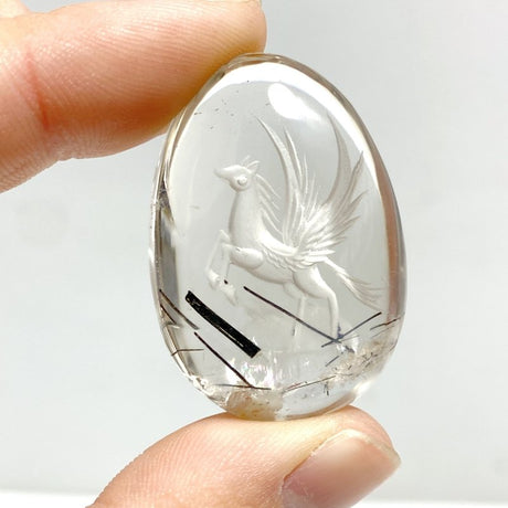 2 Pieces Pegasus Black Rutile Quartz Inner Scene Carving - Wholesale Crystals