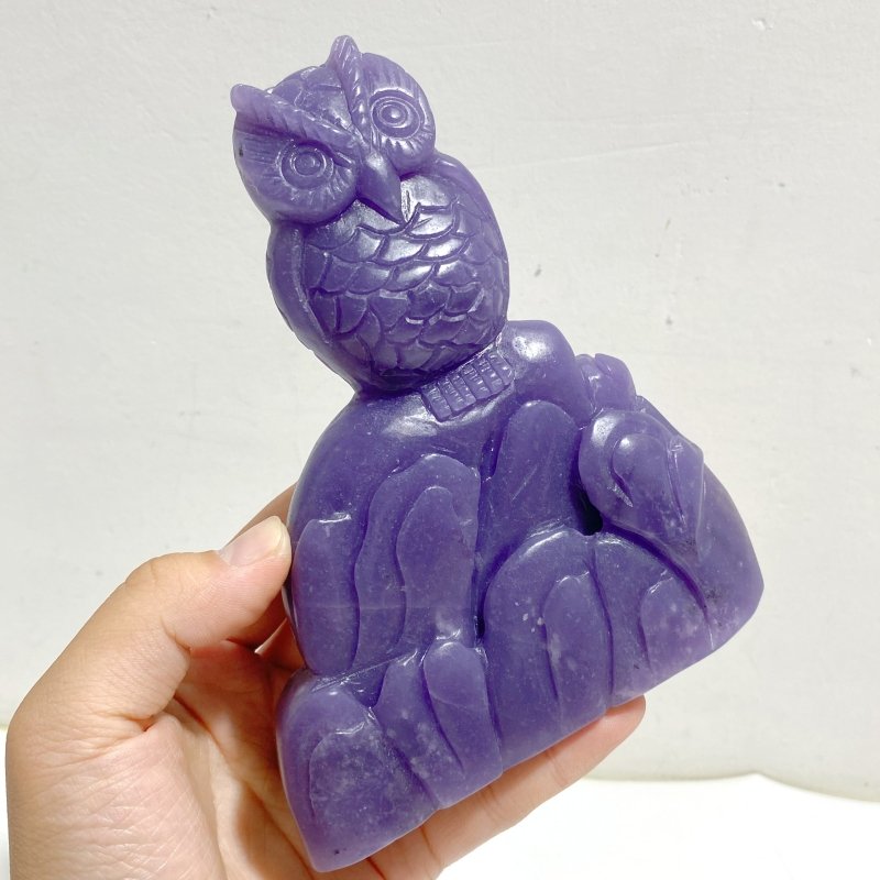 2 Pieces Purple Jade Owl Carving -Wholesale Crystals