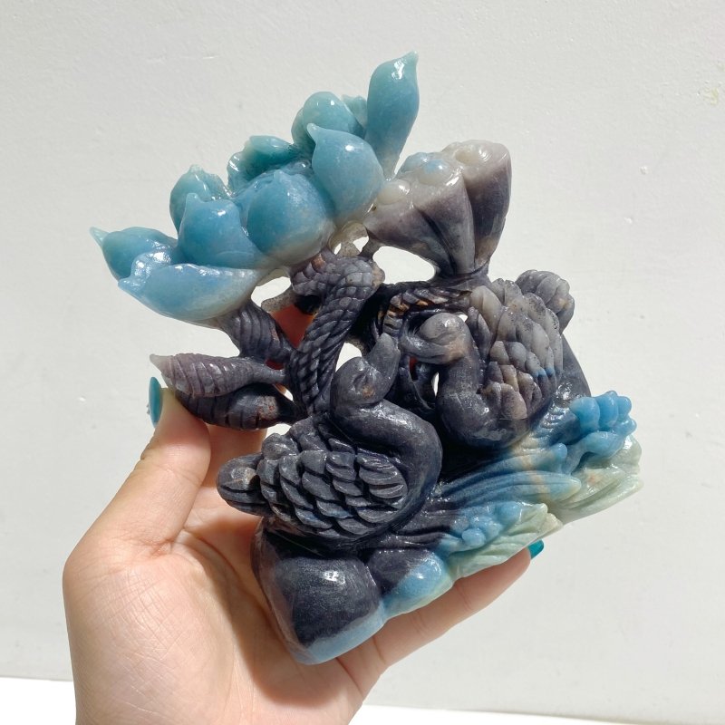2 Pieces Trolleite Flower & Mandarin Duck Carving - Wholesale Crystals