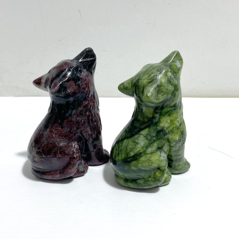2 Types Wolf Carving Wholesale Green Jade Garnet - Wholesale Crystals