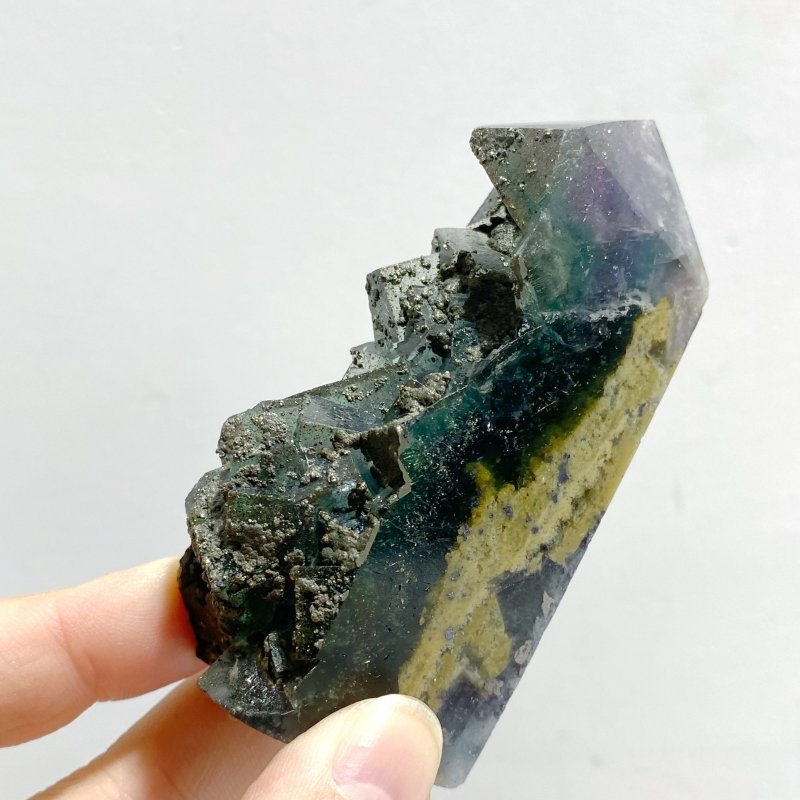 20 Pieces Blue Fluorite Mixed Pyrite Raw Side Tower Point -Wholesale Crystals