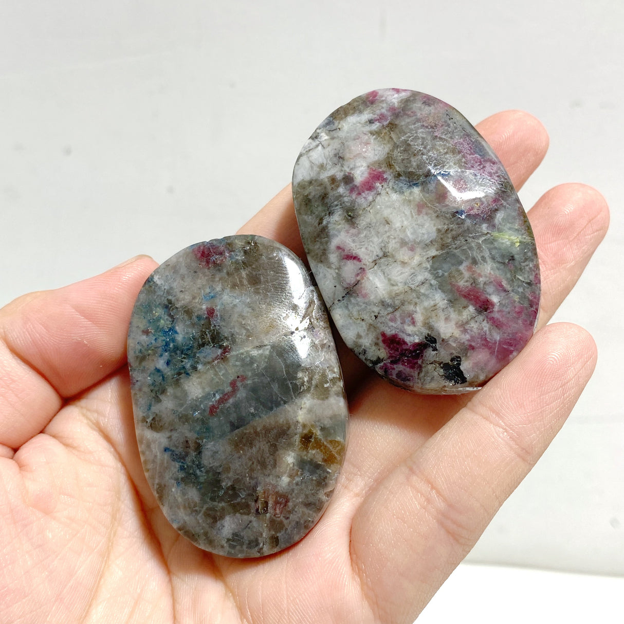 Pink & Blue Tourmaline Palm Stone Wholesale (Crack)