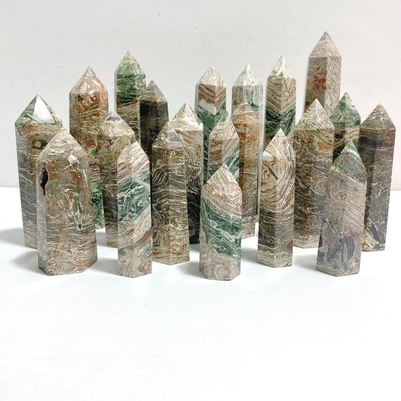21 Pieces Green Stripe Jasper Point 2 - Wholesale Crystals
