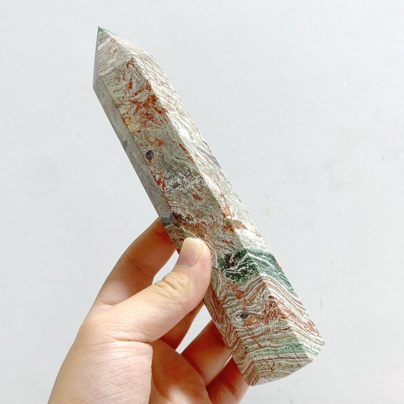 21 Pieces Green Stripe Jasper Point 2 - Wholesale Crystals