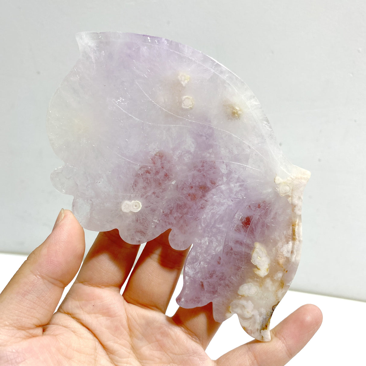 Beautiful Amethyst Mixed Sakura Agate Butterfly Wing Carving With Stand