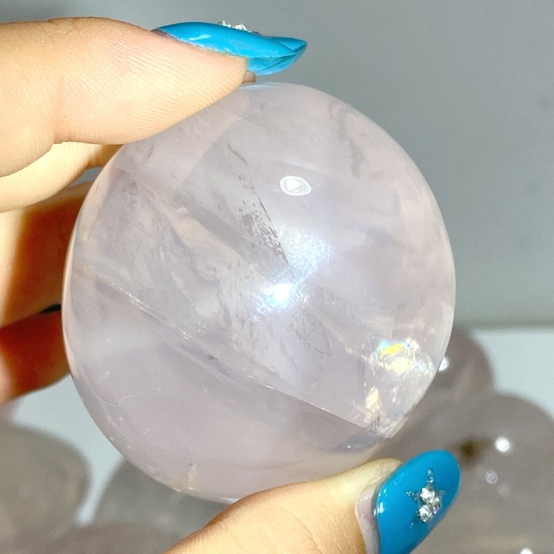 24 Pieces Six Star Line Rose Quartz Eggs With Rainbow - Wholesale Crystals