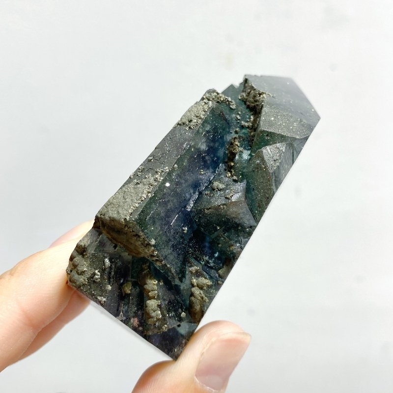 27 Pieces Blue Fluorite Mixed Pyrite Raw Side Tower -Wholesale Crystals