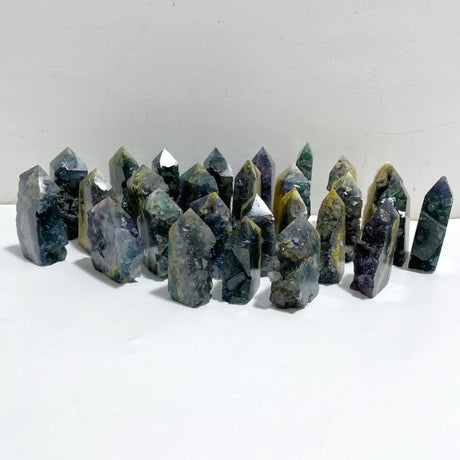 27 Pieces Blue Fluorite Mixed Pyrite Raw Side Tower -Wholesale Crystals