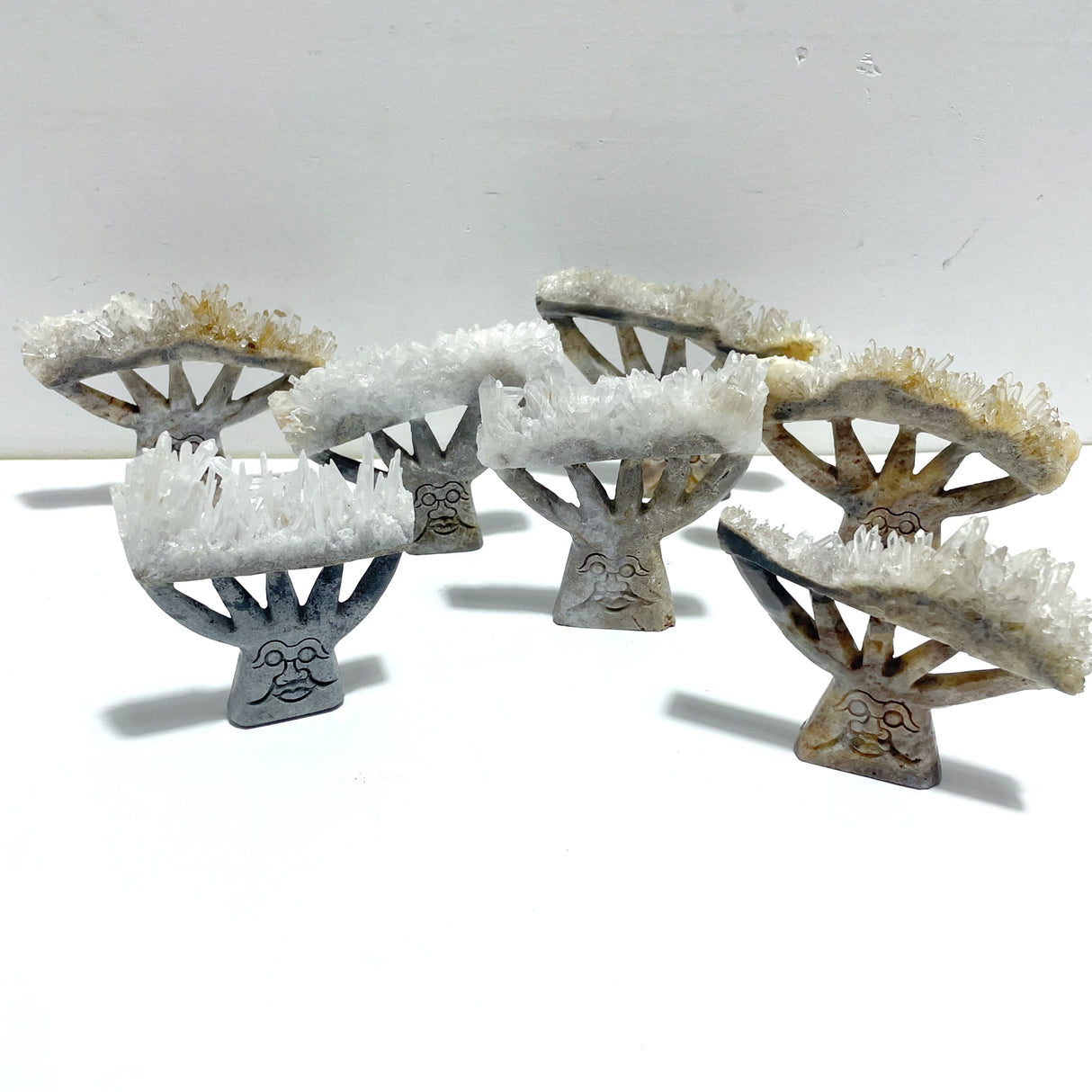 7 Pieces Clear Quartz Cluster Dendroid Guard Carving