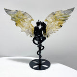 3 Pairs Demon And Angel Wing Carving With Stand Lepidolite Pyrite Crazy Agate - Wholesale Crystals