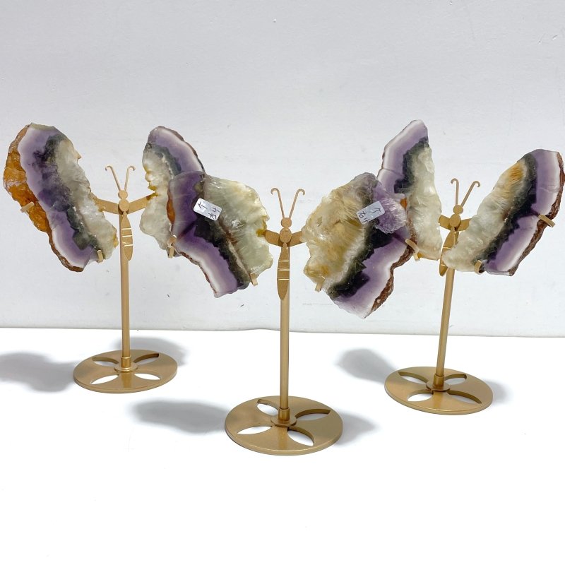 3 Pairs Fluorite Mixed Pyrite Butterfly Wing With Stand 6 - Wholesale Crystals