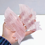 3 Pairs Rose Quartz Butterfly Wing Carving With Stand - Wholesale Crystals